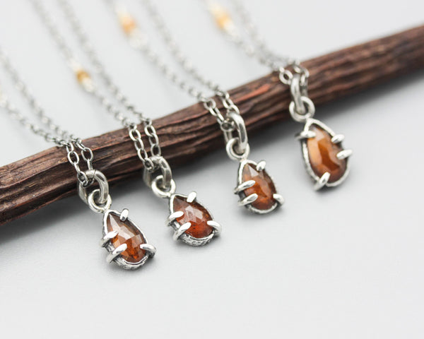 Orange kyanite pendant necklace in silver bezel and prongs setting with silver beads secondary - Metal Studio Jewelry