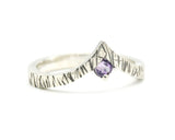 Amethyst ring sterling silver crown design with line texture band - Metal Studio Jewelry