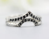 Silver hammer texture design band ring with tiny 15 black spinel set with silve hammer texture design band ring with tiny 7 black spinel