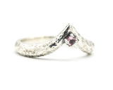 Round faceted light pink tourmaline ring sterling silver crown design ring with hammer texture band