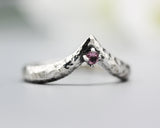 Round faceted light pink tourmaline ring sterling silver crown design ring with hammer texture band
