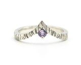 Amethyst ring sterling silver crown design with line texture band - Metal Studio Jewelry