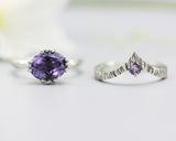 Set of 2 Purple tone, Amethyst cocktail ring with sterling silver texture design band with Amethyst ring sterling silver crown design - Metal Studio Jewelry