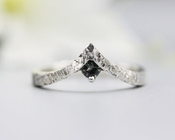 Multi grey sapphire ring in prong setting sterling silver crown design with line texture band