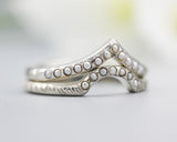 Silver hammer texture design band ring with tiny 15 freshwater pearls set with silve line texture design band ring with tiny 7 pearls