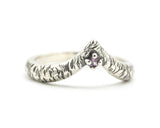 Pink tourmaline ring sterling silver crown design ring with line texture design band
