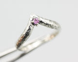 Round faceted light pink tourmaline ring sterling silver crown design ring with hammer texture band