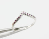 Sterling silver with geometric texture design band ring with tiny 15 ruby on the center