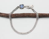 Bracelet,blue kyanite in silver bezel and prongs setting and oxidized sterling silver ball design chain