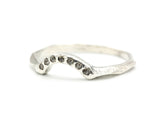 Sterling silver with geometric texture design band ring with tiny 7 champagne diamonds on the center