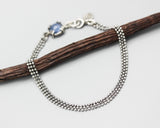 Bracelet,blue kyanite in silver bezel and prongs setting and oxidized sterling silver ball design chain