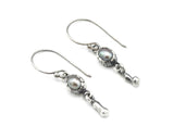 Gray tone Freshwater Pearls earrings in bezel setting with silver beads on oxidized sterling silver hooks style