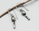 Gray tone Freshwater Pearls earrings in bezel setting with silver beads on oxidized sterling silver hooks style