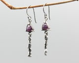 Triangle faceted pink sapphire earrings with silver stick on oxidized silver hooks style