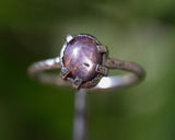 Star ruby ring in silver bezel and prongs setting with sterling silver hard texture oxidized band