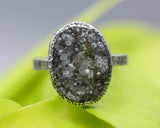 Brown Brazilian druzy ring in silver bezel setting with sterling silver hammer texture band