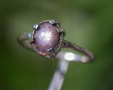 Star ruby ring in silver bezel and prongs setting with sterling silver hard texture oxidized band
