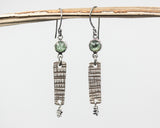 Mint Green kyanite earrings with silver rectangle hard texture and sterling silver hooks style