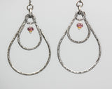 Garnet beads earrings with silver double teardrop loop and silver circle on silver hooks style