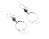 Earrings hexagon blue sapphire in silver bezel setting with silver oval loop on silver hooks style