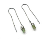 Sterling silver long chain earrings with green tourmaline beads