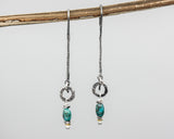 Sterling silver long chain earrings with turquoise beads and silver ring shape