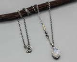 Marquise shape faceted Moonstone pendant necklace in silver bezel setting