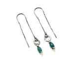 Sterling silver long chain earrings with turquoise beads and silver ring shape