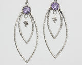 Amethyst earrings with sterling silver double marquise shape on silver hooks style