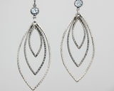 Blue topaz earrings with sterling silver triple marquise shape on silver hooks style