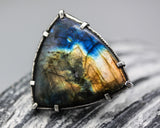 The earth skeleton ring triangle Labradorite in sterling silver bezel and prongs setting