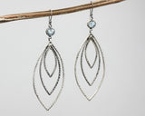 Blue topaz earrings with sterling silver triple marquise shape on silver hooks style
