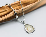 Faceted Rutilated quartz pendant necklace with silver sticks secondary on oxidized sterling silver cable chain