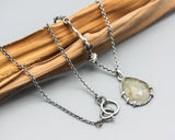 Faceted Rutilated quartz pendant necklace with silver sticks secondary on oxidized sterling silver cable chain