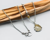 Teardrop faceted Rutilated pendant necklace on oxidized sterling silver cable chain with spring ring closer
