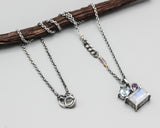 Moonstone, Amethysy, blue topaz pendant necklace in silver bezel and prongs setting with sterling silver chain