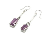 Rectangle pink sapphire earrings with silver stick on oxidized silver hooks style