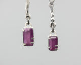 Rectangle pink sapphire earrings with silver stick on oxidized silver hooks style