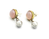 Round pink chalcedony cabochon earrings with silver ball on sterling silver post and backing