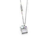 Moonstone, Amethysy, blue topaz pendant necklace in silver bezel and prongs setting with sterling silver chain