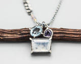 Moonstone, Amethysy, blue topaz pendant necklace in silver bezel and prongs setting with sterling silver chain