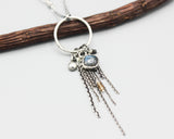 Sterling silver ring shape pendant necklace and silver chain decoration with square labradorite