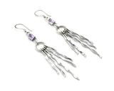 Baguette cut Amethyst earrings with silver ring and silver fingers on sterling silver hools style