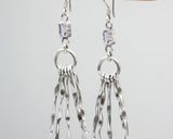 Baguette cut Amethyst earrings with silver ring and silver fingers on sterling silver hools style