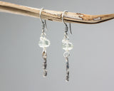 Green Amethyst beads earrings with silver stick on oxidized sterling silver hooks style
