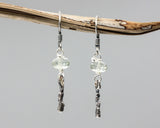 Green Amethyst beads earrings with silver stick on oxidized sterling silver hooks style