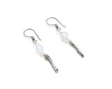 Blue chalcedony beads earrings with silver stick on oxidized sterling silver hooks style