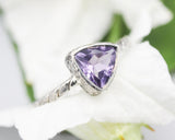 Purple Amethyst ring with sterling silver twist design band