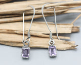 Baguette cut Amethyst earrings with sterling silver hooks style on the top