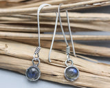Tiny Labradorite earrings in silver bezel setting and sterling silver hooks
